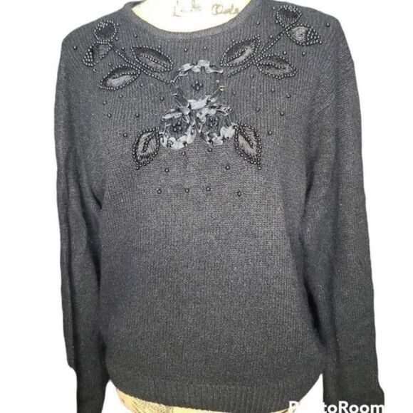 Vintage Sweaters - Vintage 90s Black Silk Angora Wool Sweater